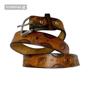 Hand Tooled Leather Belt Florida Gators Football Weathered Handcrafted Brown
